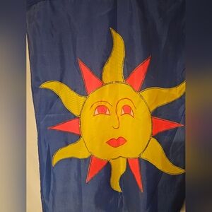 Vintage Large Garden Flag Sun Face Colorful Sun Design Flag